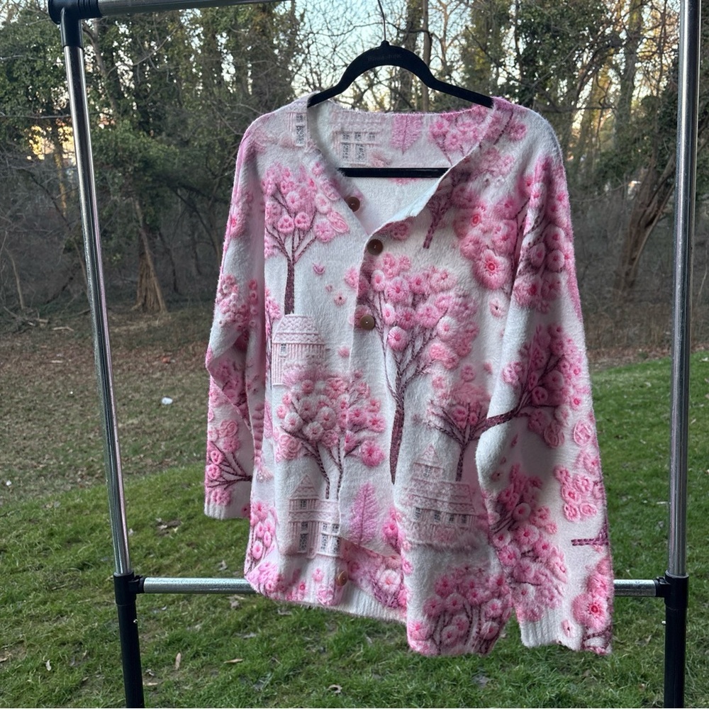 Women’s Pink Boho Cardigan -Soft Acrylic,  XL